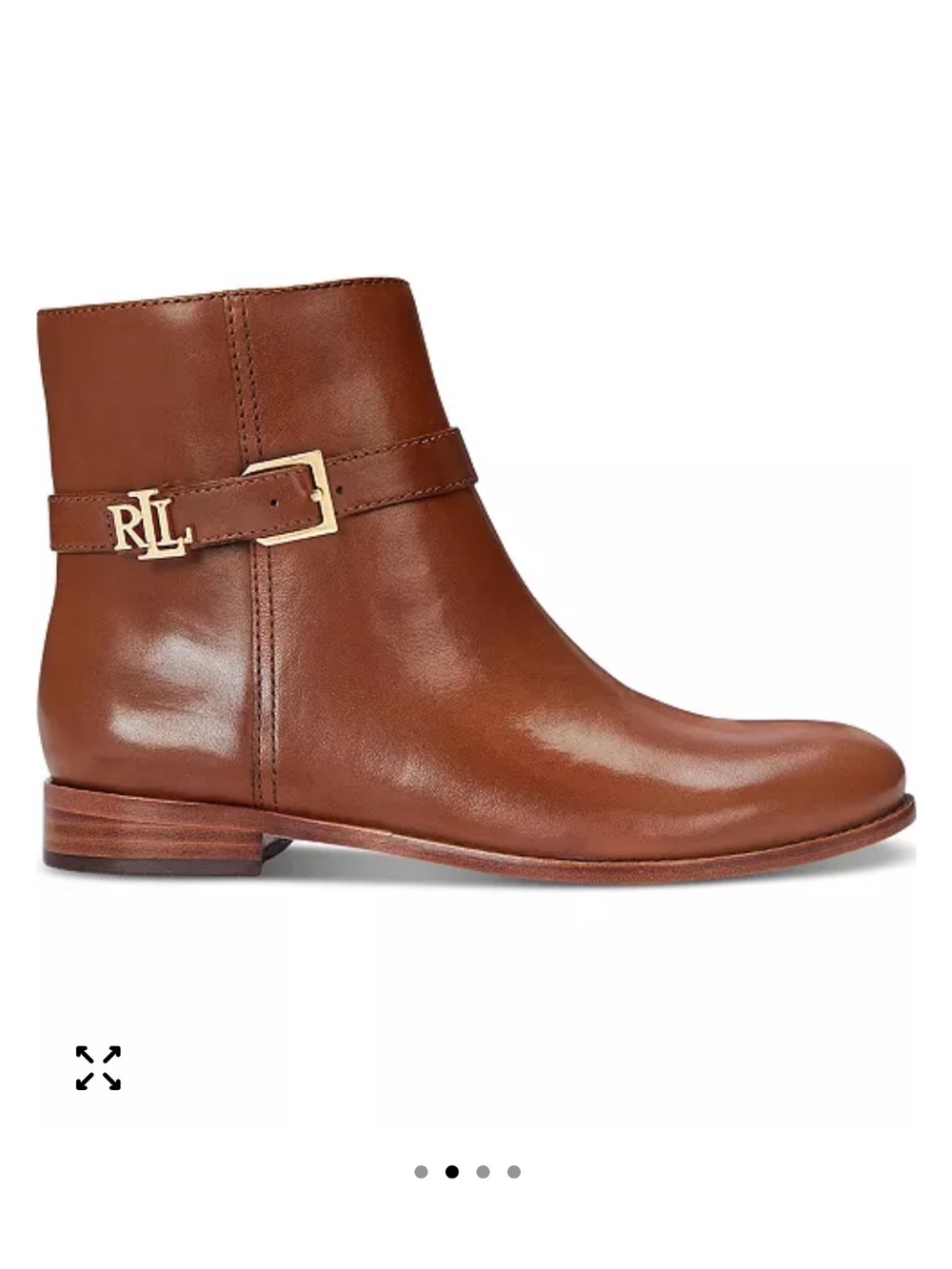 Ralph Lauren Chestnut Leather Ankle Boot with RL Buckle